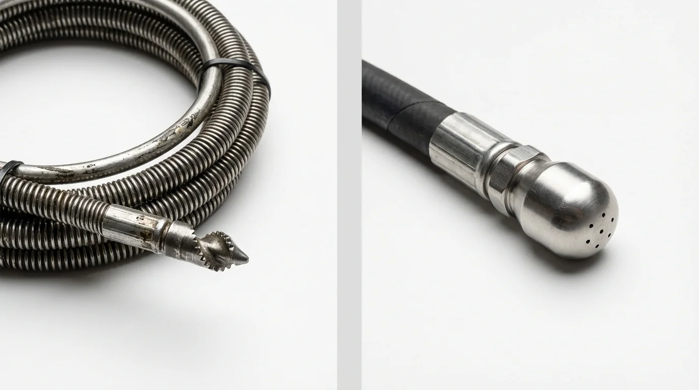Drain snake cable and hydro jetting nozzle used for drain cleaning in Evadale, TX